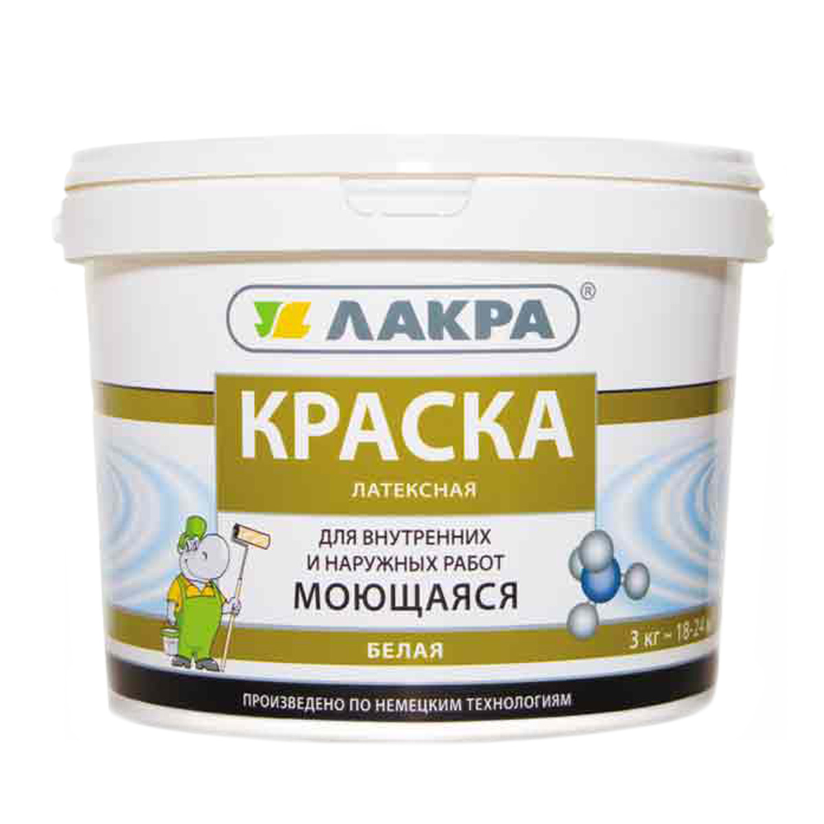 Краска латексная для стен и потолков 3 кг Лакра моющаяся Белоснежная  *1/144