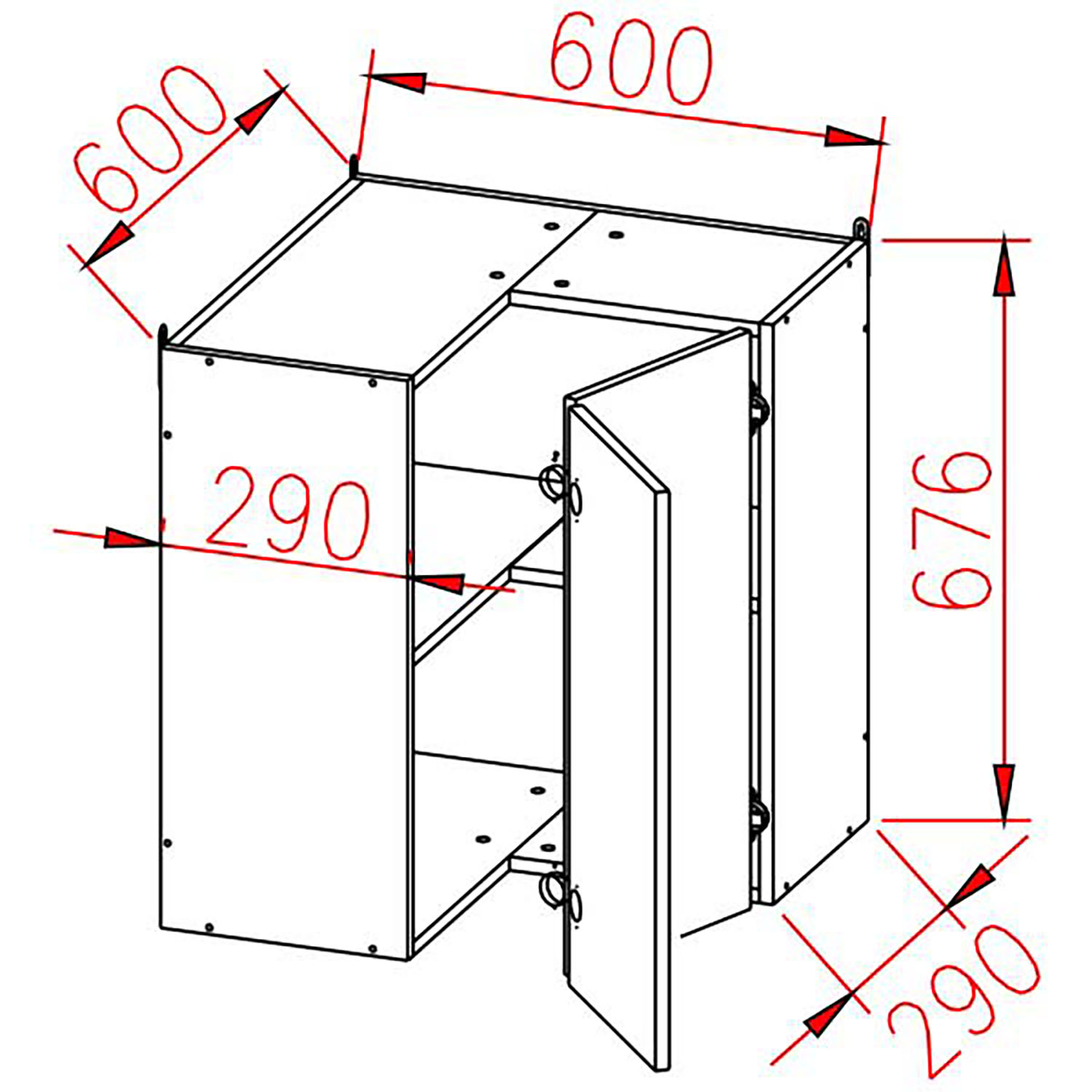 Шкаф навесной угловой 600х600 мм BROZEX-WOOD Liberty, с двумя дверцами, белый