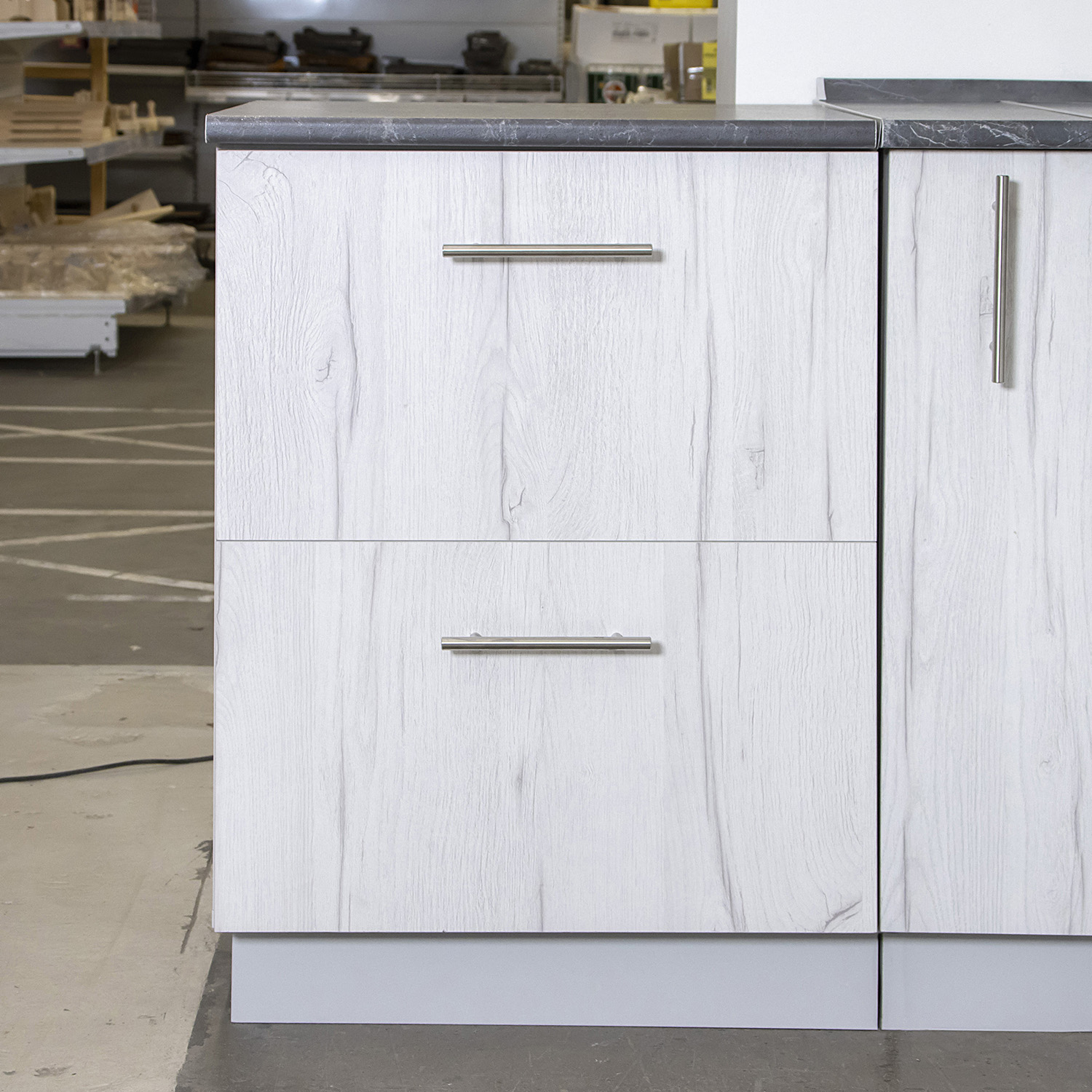 Шкаф напольный 600х850х600 мм BROZEX-WOOD Camellia, с двумя ящиками, серый / юта