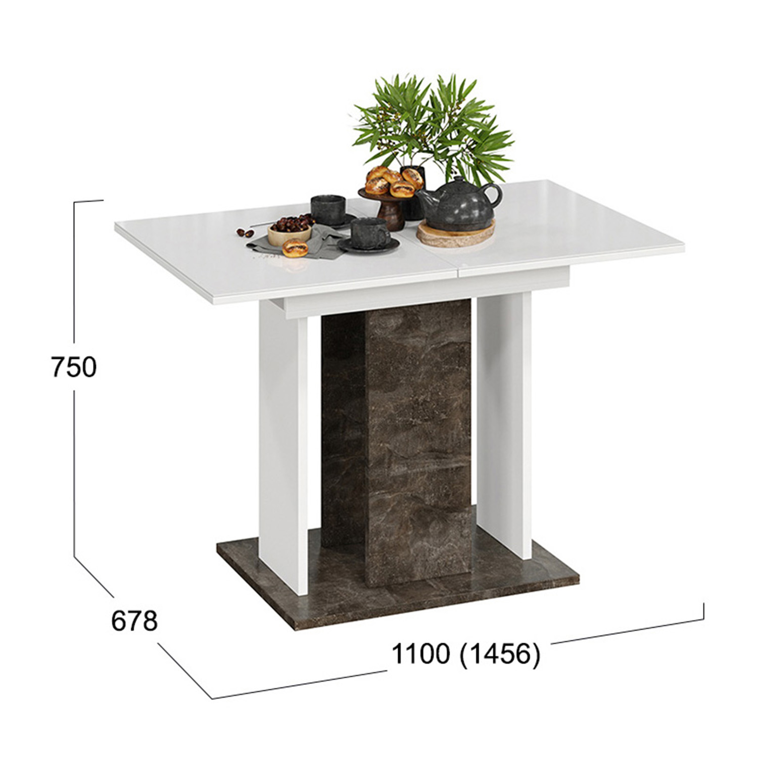 Стол обеденный прямоугольный раздв.Кёльн Тип1 Ателье темный, Белый, Стекло Белый глянец1