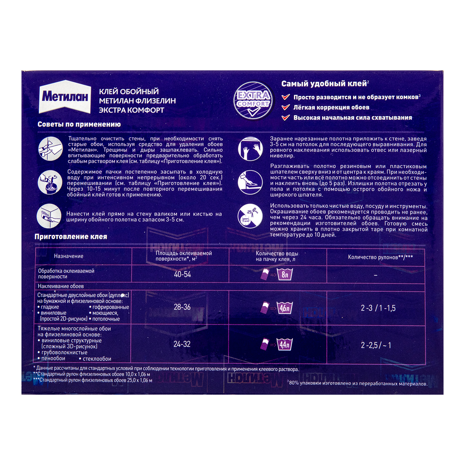 Клей для обоев Метилан Флизелин Экстра Комфорт, 36 м², 200 г
