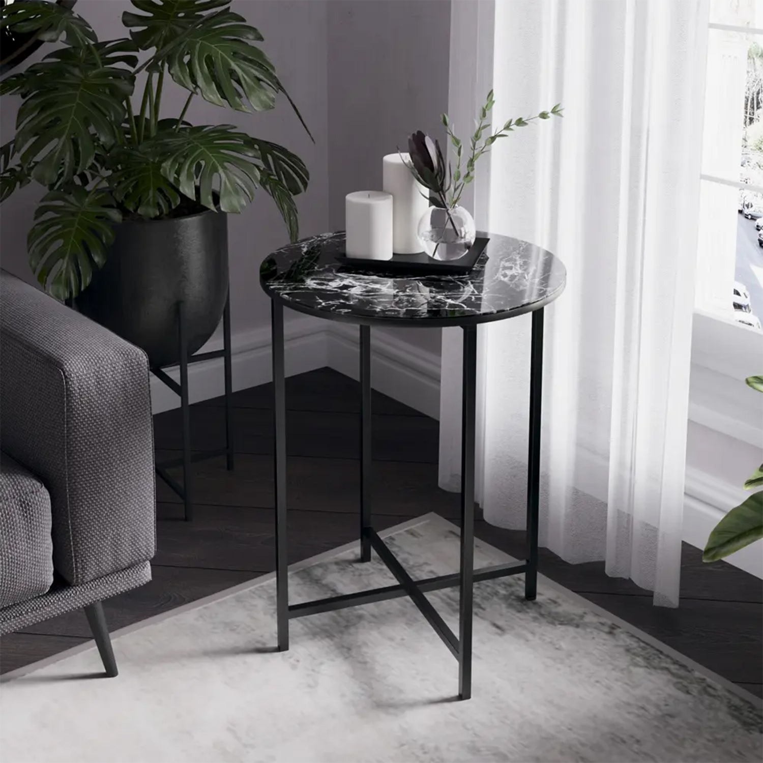 Столик журнальный ДП-1-03-04 стекло МРАМОР ЧЕРНЫЙ+каркас черный*1