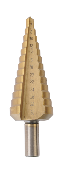 Сверло по металлу  ступенчатое 6-30мм шаг 2мм HSS+TIN прямое Sturm 1055-S630   *1/10/40**