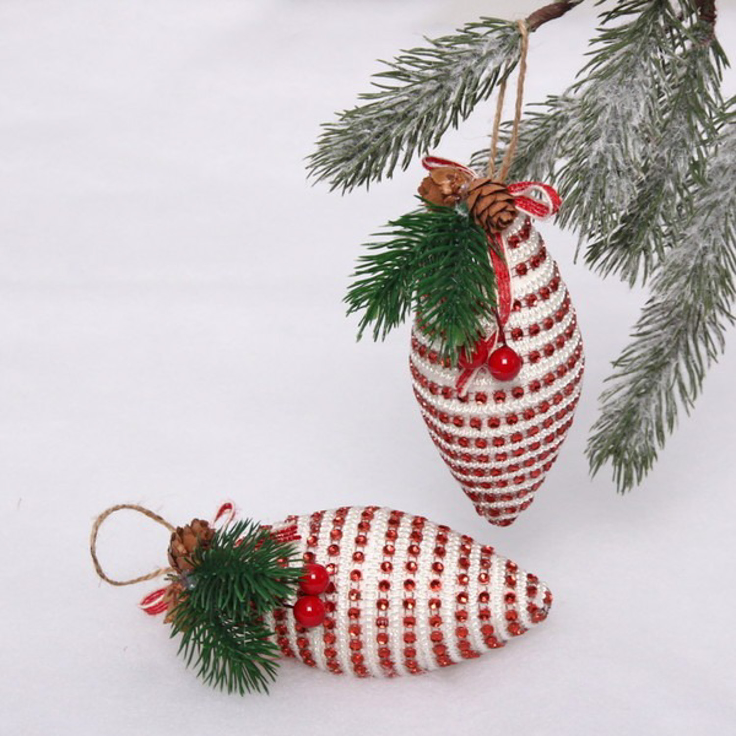 Ёлочные игрушки "Сосульки с бусинками" 12 см (набор 2 шт), Красный