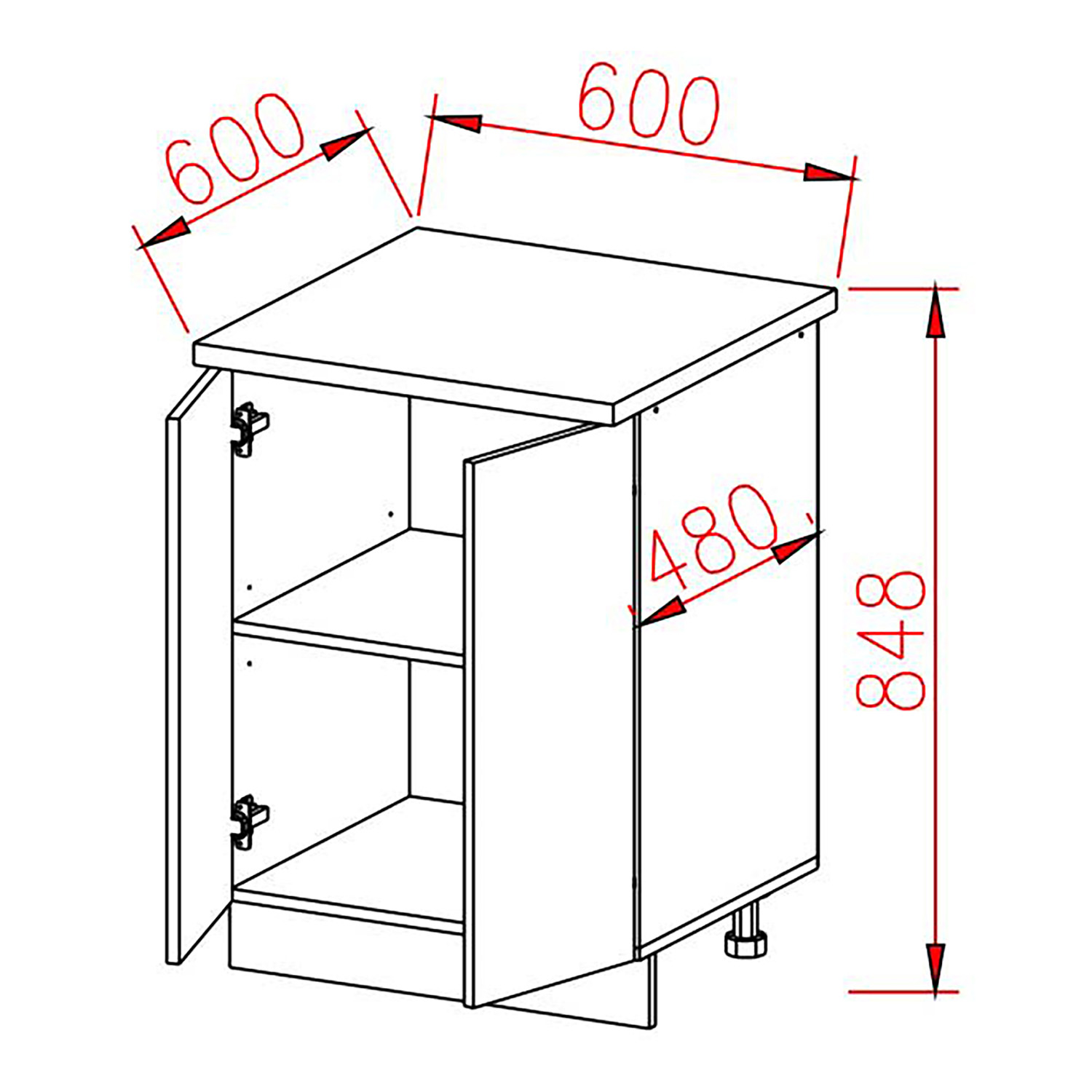 Шкаф напольный 600х850х600 мм BROZEX-WOOD Стиль, с двумя дверцами, белый