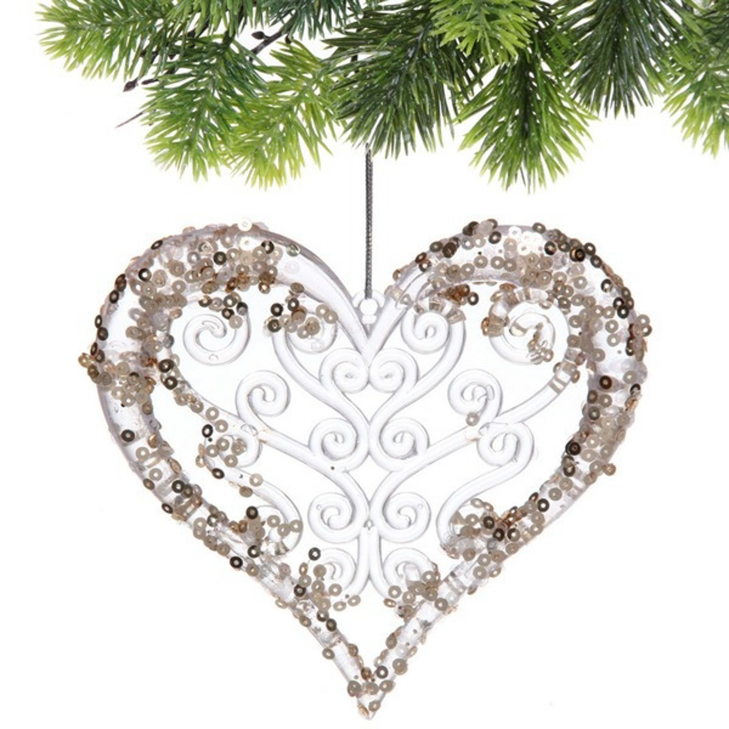 Подвеска "Сказочное сердце" 12 см, Белый/Золотой блеск