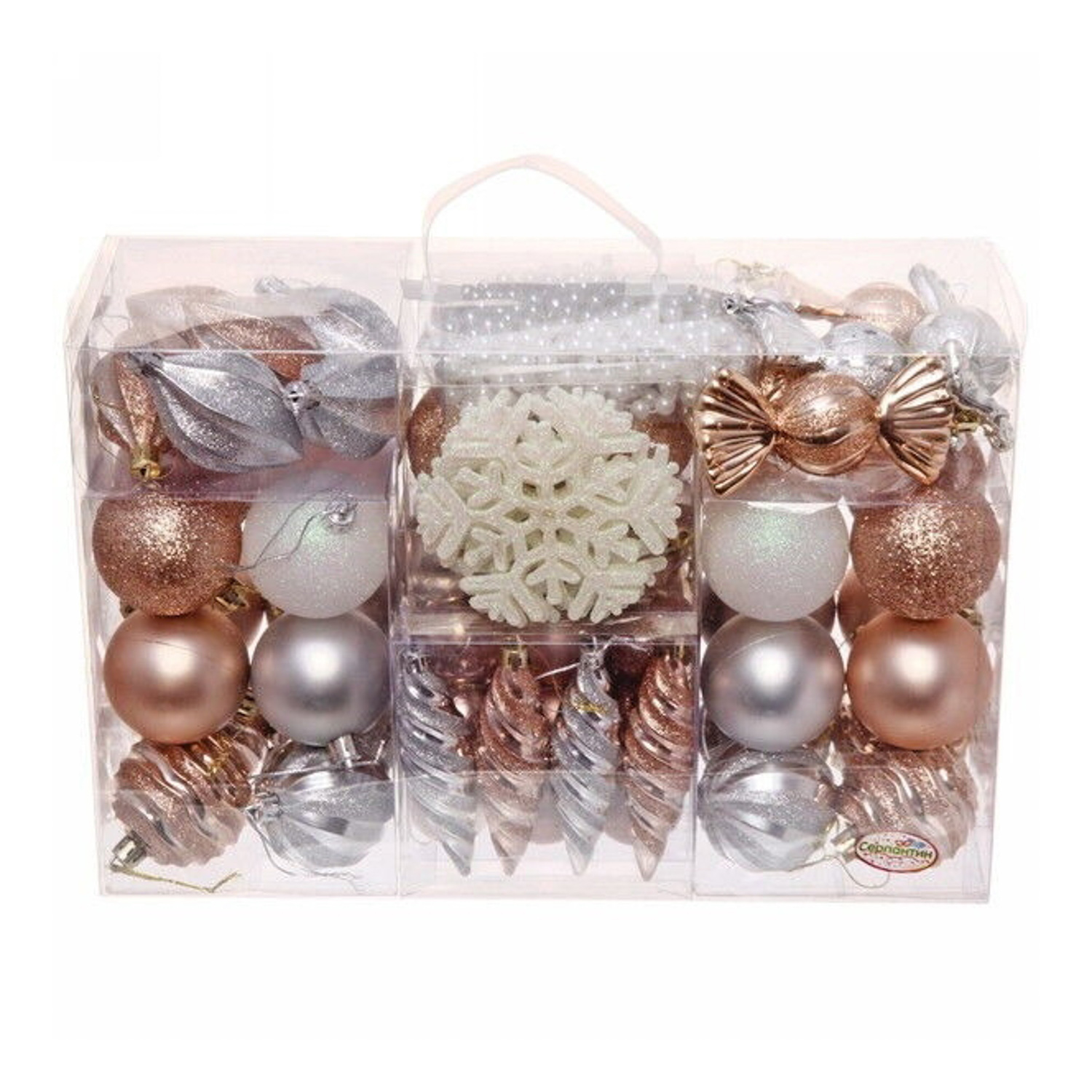 Набор украшений "Волшебный вальс" 6 см (83 предмета), шампань/серебро/белый