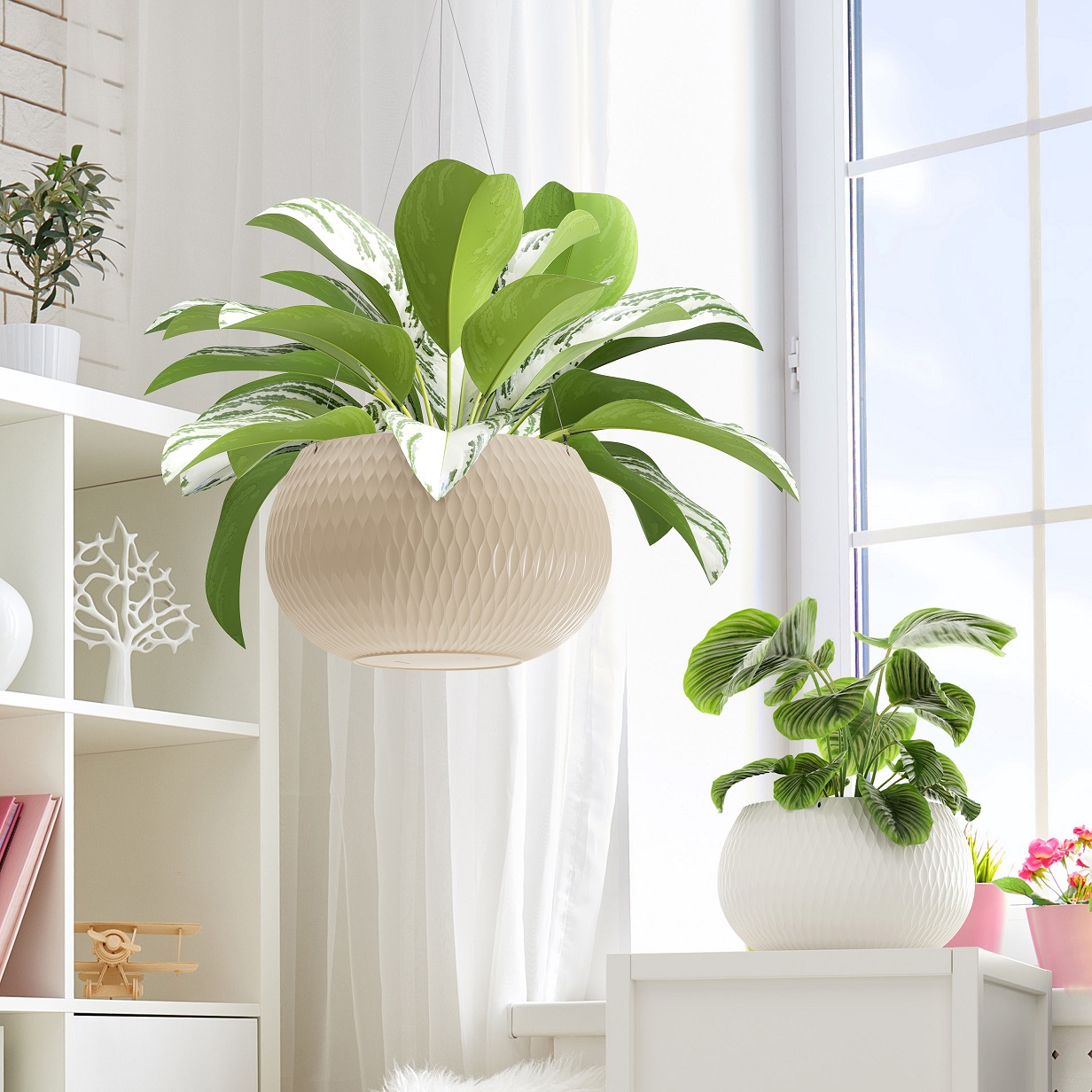 Кашпо пластм. "Жемчужина"  9,7л d 290мм h195мм, со вставкой 4л Белый М8722 (ЗПИ "Альтернатива") *1/4