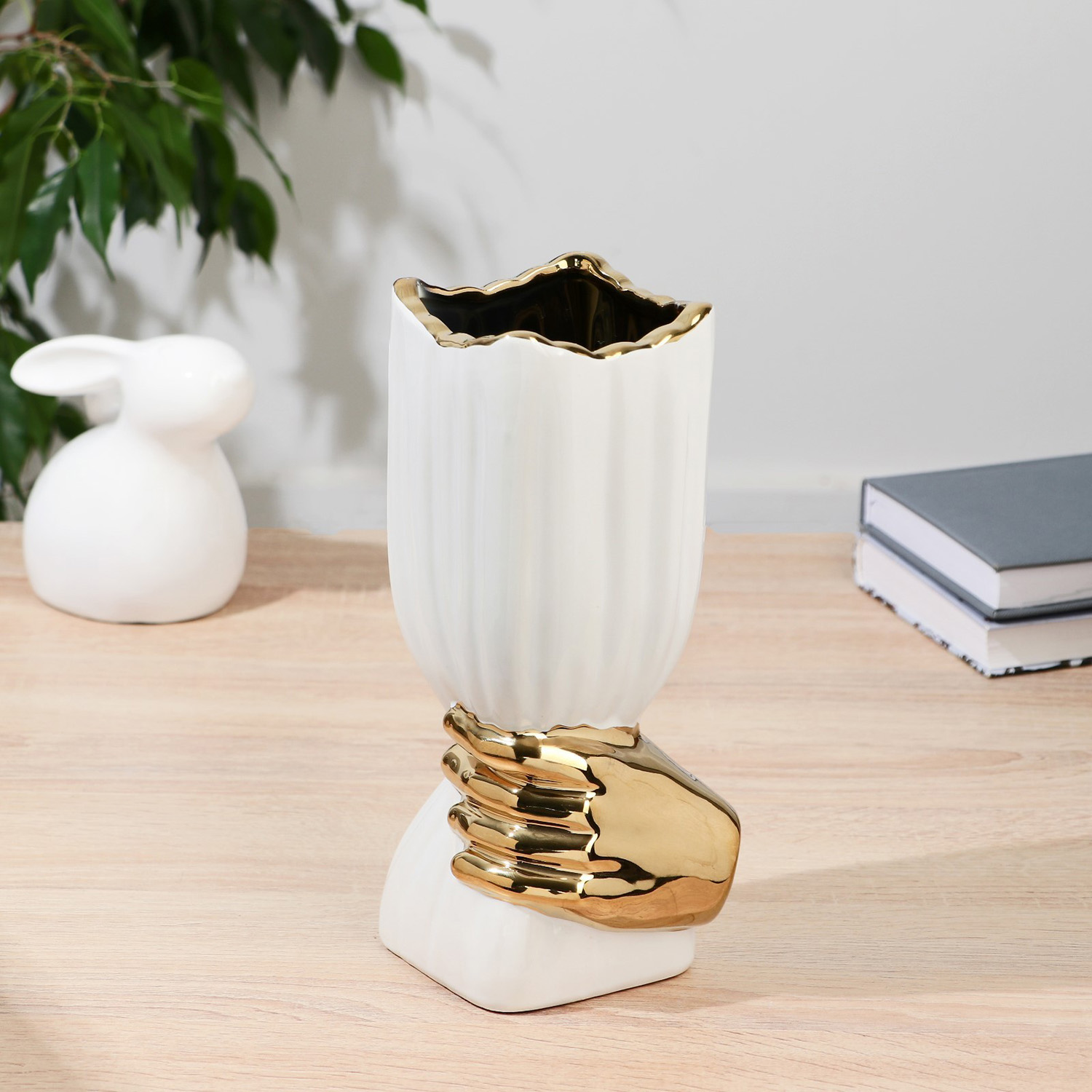 Ваза керамика "Дерк" полосы, d-9,5 см h-24,5 см, золотисто-белый 9499302