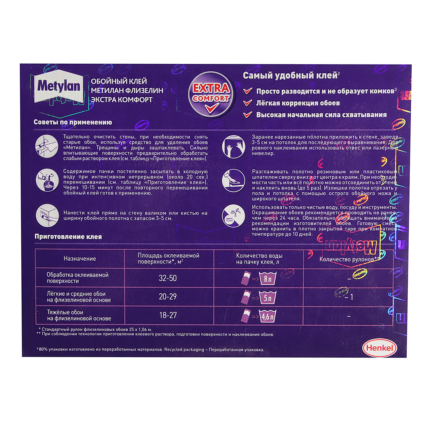 Клей для обоев Метилан Флизелин Экстра Комфорт, 36 м², 200 г