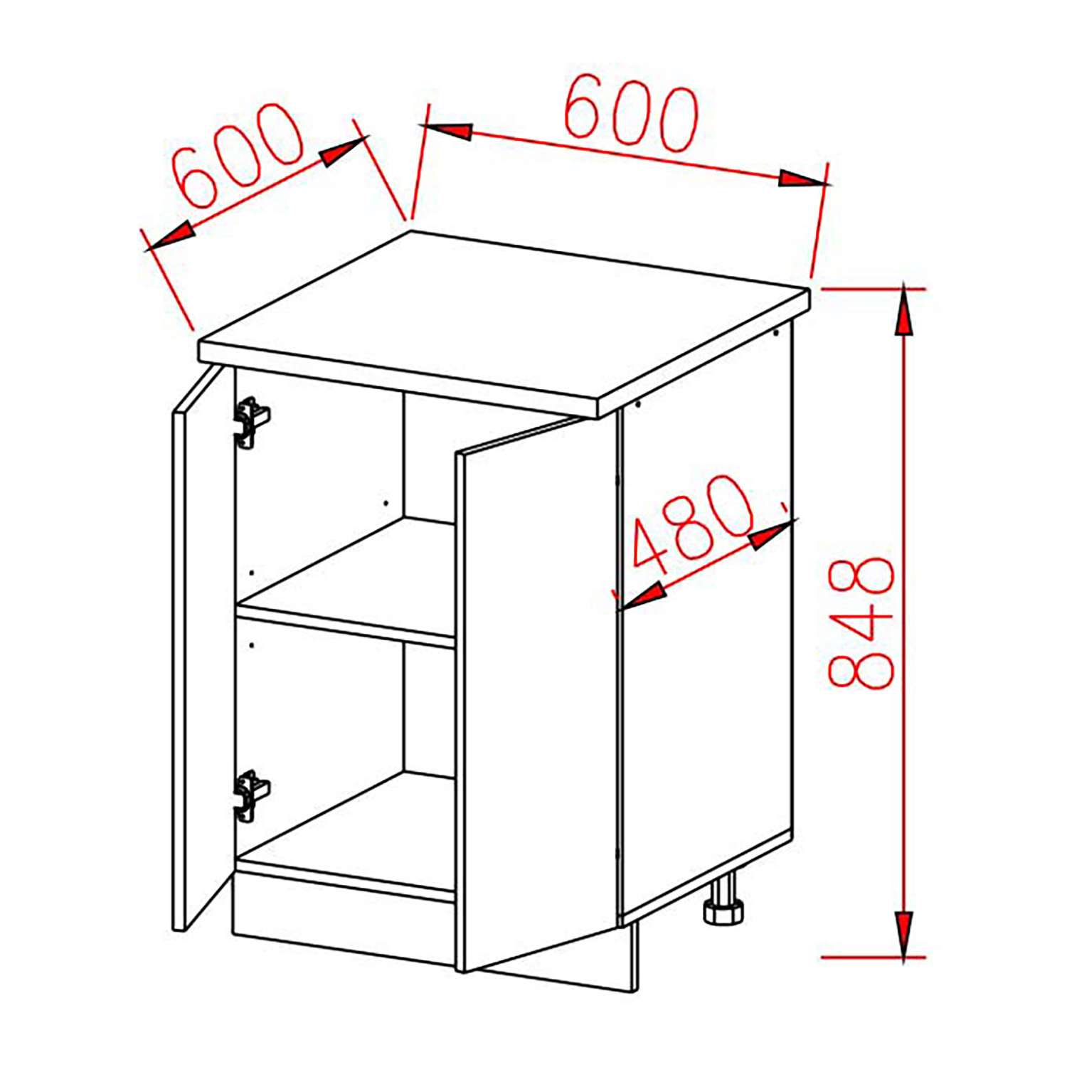 Шкаф напольный 600х850х600 мм BROZEX-WOOD Melissa, с двумя дверцами, светло-бежевый