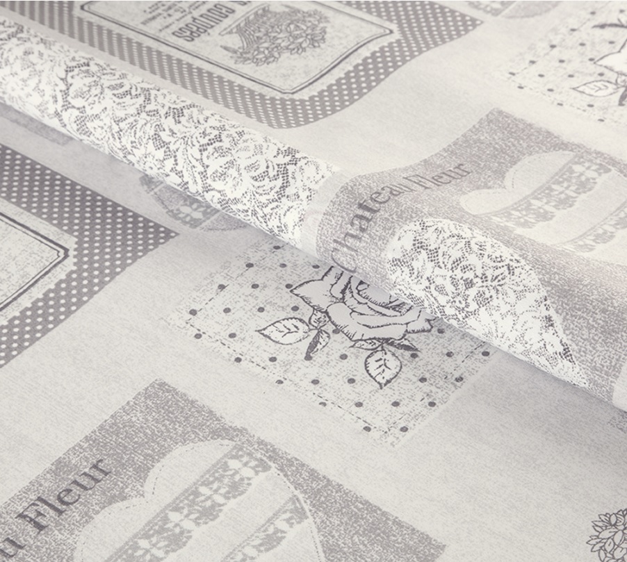 Клеёнка-ткань х/б с тефлоновой пропиткой "De Rosa" "Флер" св.сер. ш.1,37м TF-07723 *20