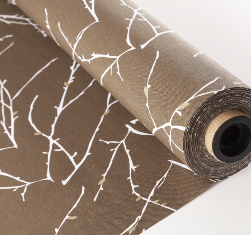 Клеёнка-ткань х/б с тефлоновой пропиткой "De Rosa" "Белые веточки" на беж. ш.1,37м TF-Y002 *20