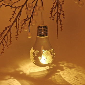 Подвеска ЛАМПА с подсветкой 6*9 см "Год Тигра", Белый (подсветка Теплый белый)