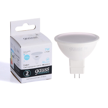 Лампа светодиодная Gauss Elementary, GU5.3, 7 Вт, рефлектор MR16, 550 Лм, 4000 К, нейтральный белый