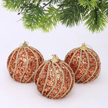 Новогодние шары "GLAME - Блестящий мир" 8 см (набор 3 шт), Розовое золото