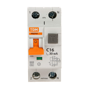 Автоматический выключатель дифференциального тока TDM ELECTRIC, 2 полюса, 16 А, 30 мА
