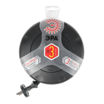 Удлинитель 3 розетки 3м б/з ПВС 2*1мм2 10А мощ. нагр 2200Вт ЧЕРНЫЙ  рулетка ЭРА UR-3-3m-B *1/10