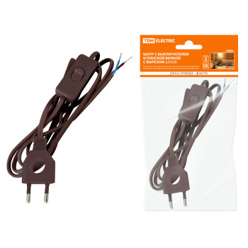 Шнур с выкл. и вилкой ШУ03В ШВВП 2х0,75мм2 2м коричн TDM SQ1305-0026 *1/10/80
