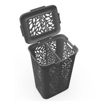 Корзина для белья пластм. 60л "Leaves" с разделителем 440x340x635мм Серый 48915  ("Поли-быт") *1/4