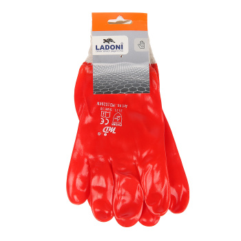 Перчатки ХБ с нитрил облив, масло-бензостойкие красные  (арт.4518) Doloni