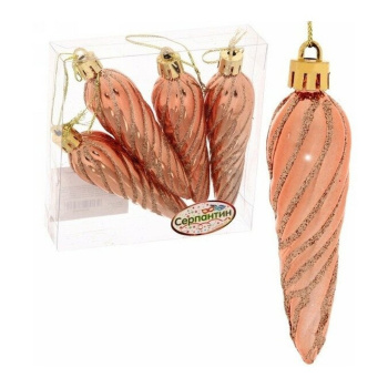 Набор елочных игрушек «Сосулька спиралька», 8,5 см, 4 шт., янтарь