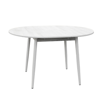 Стол раздв.КРУГЛЫЙ ОРИОН d950(+300)мм h750мм ЛДСП Сосна белая+ опора металл Белая *1