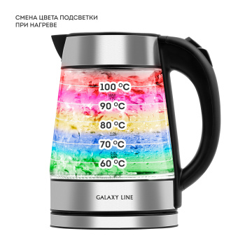 Чайник эл. стекло 1,7л 2200Вт GALAXY LINE GL 0561 цветная подсветка, темостойкое стекло *1/6