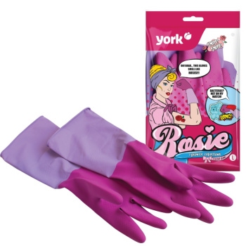 Перчатки латексные с хлопк.напыл. прочные Удлинненные L (большой) 1пара Роз./Сир.092370 "York" *1/48