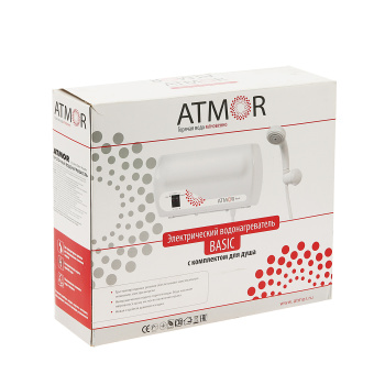 Водонагреватель проточный Atmor Basic Shower, лейка, без кабеля, 5 кВт, горизонтальный