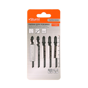 Пилки для лобзика 5шт. по дереву и пластику STURM (арт.5250308) чистый рез 2-15мм *1/50